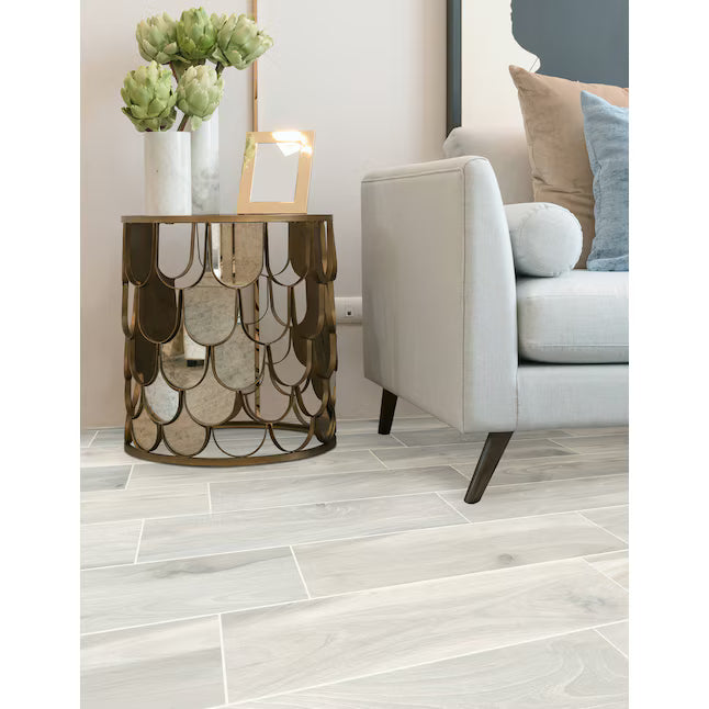 $0.89/sqft - Birch White 6"x24" Matte Porcelain Wood Look Tile - Case