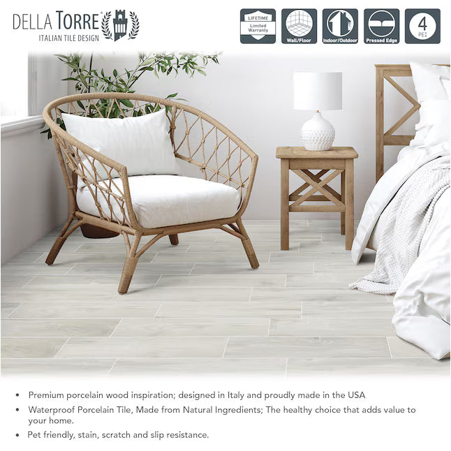 $0.89/sqft - Birch White 6"x24" Matte Porcelain Wood Look Tile - Case