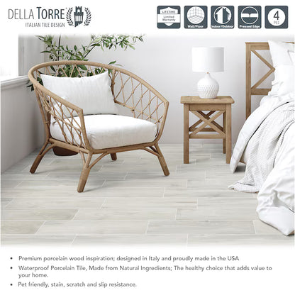 $0.89/sqft - Birch White 6"x24" Matte Porcelain Wood Look Tile - Case
